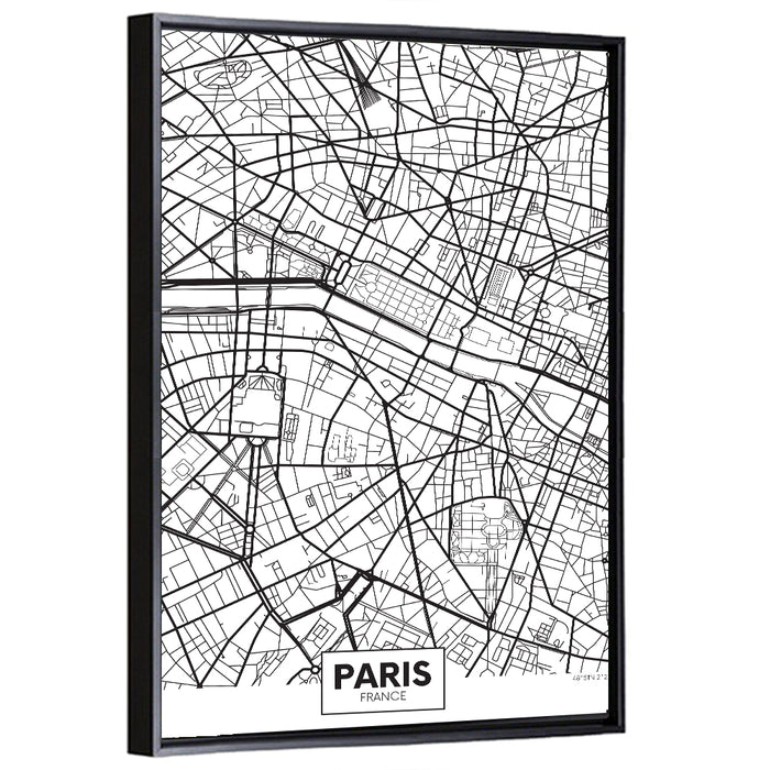 Paris City Map Wall Art as a framed canvas