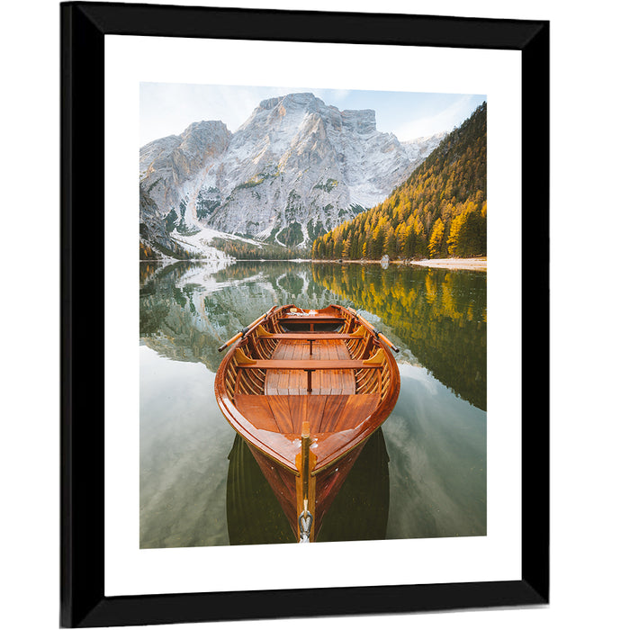 Rowboat at Lago Di Braies Wall Art as a framed print