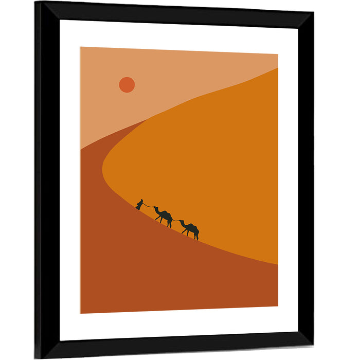 Minimalist Desert Caravan Wall Art as a framed print