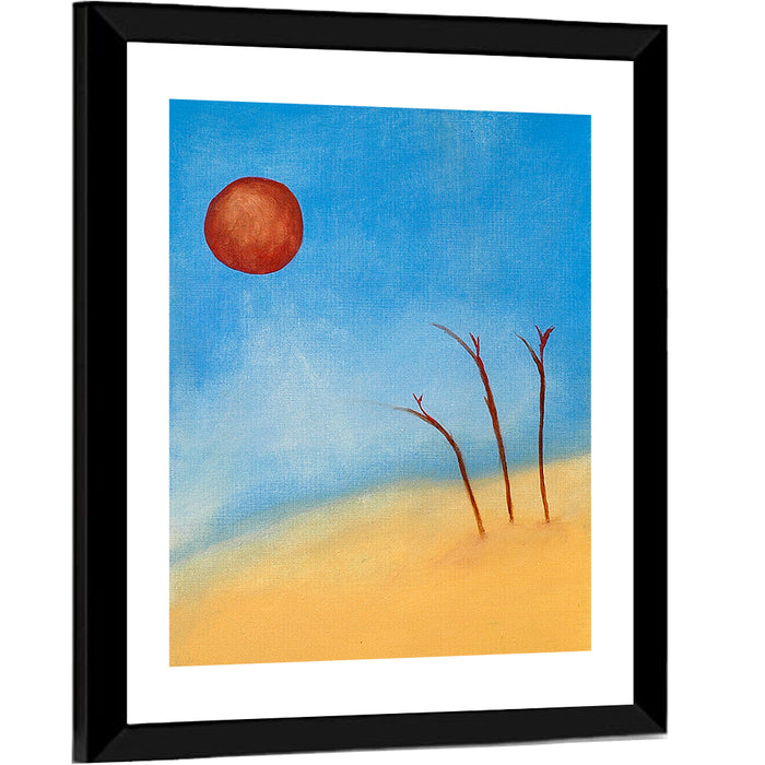 Red Sun Desert Landscape Wall Art as a framed print