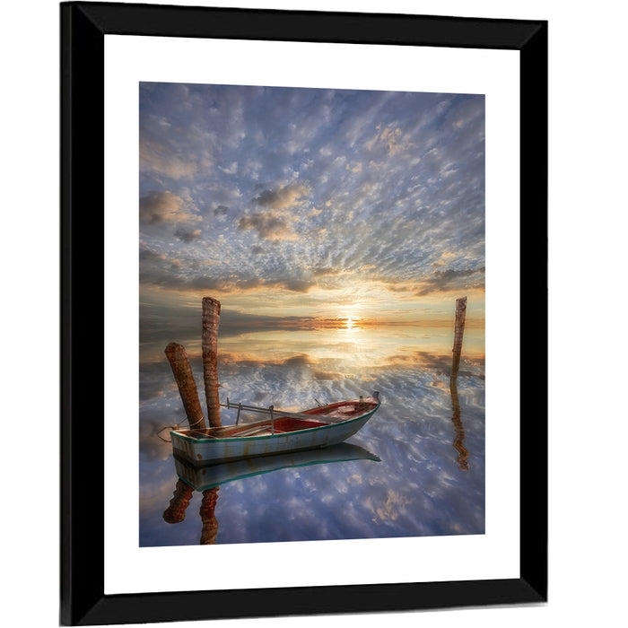 Lonely Boat at Sunset Wall Art as a framed print