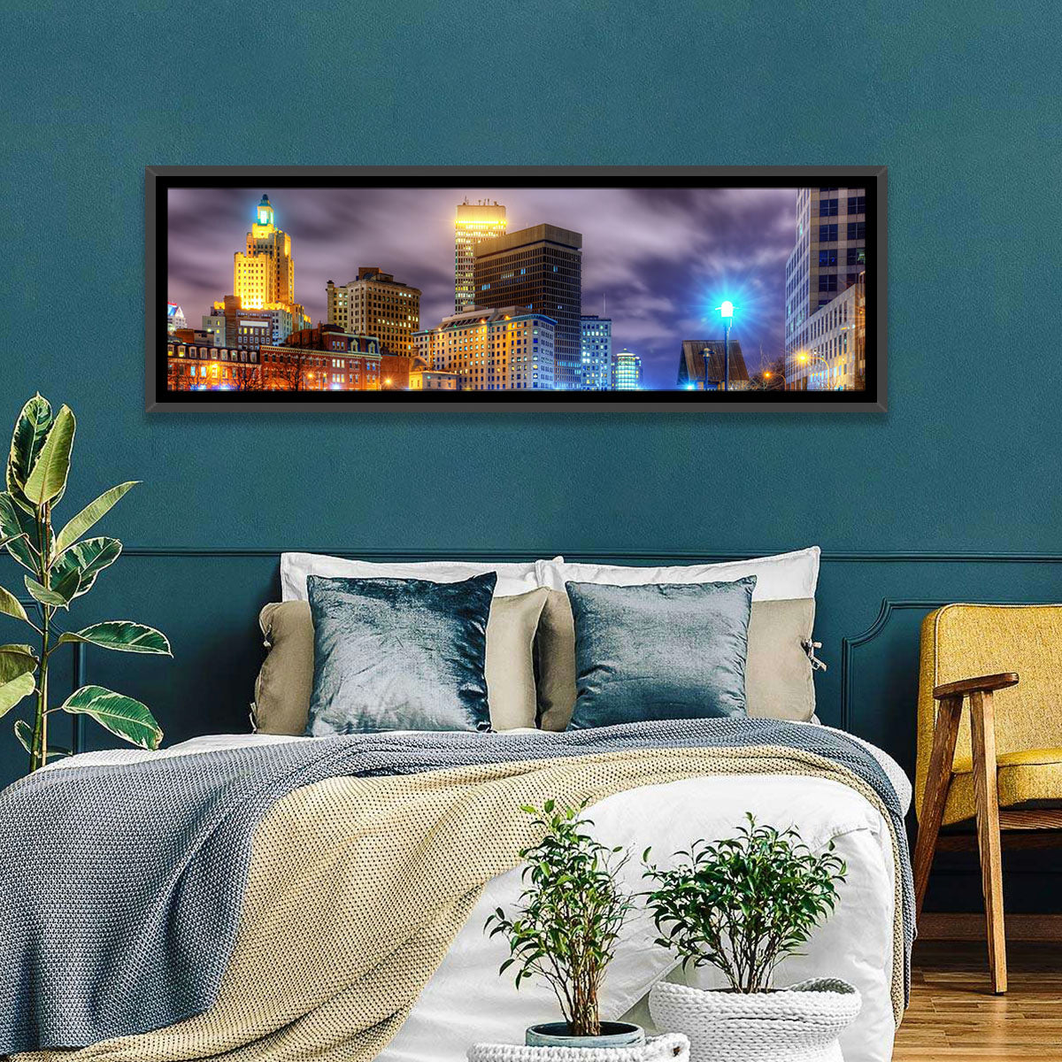 Providence River Night Skyline Wall Art