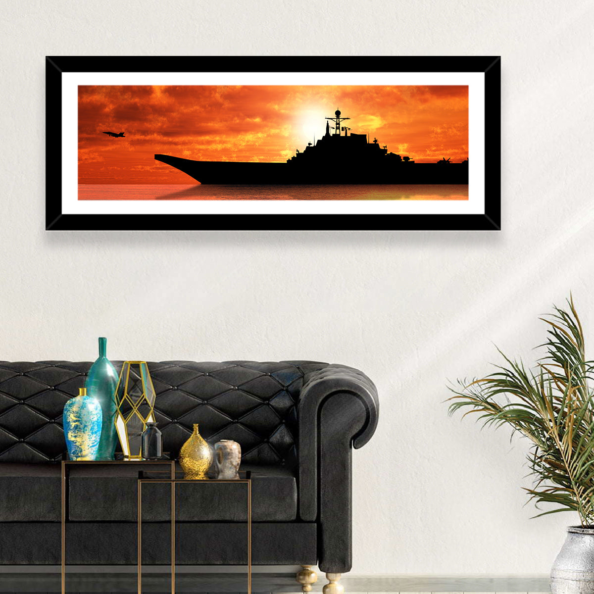 Sunset Aircraft Carrier Silhouette Wall Art