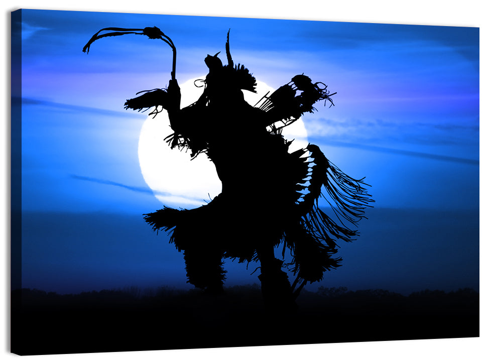 Moonlit Pow Wow Dancer Wall Art, canvas print, landscape