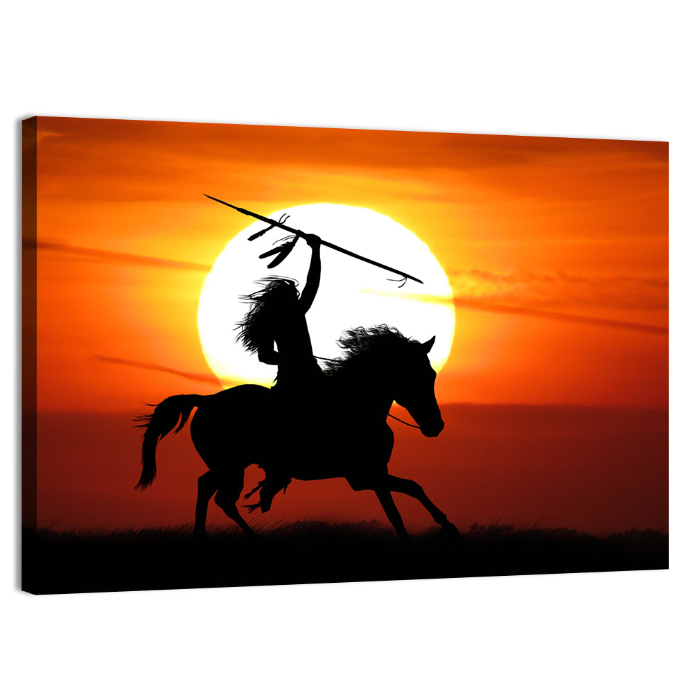Native American Rider at Sunset Wall Art, canvas print, landscape