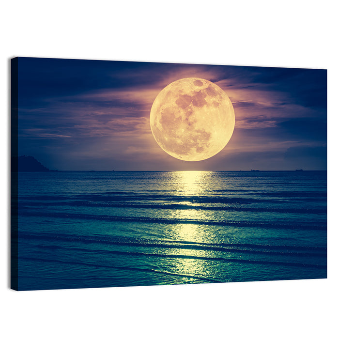 Supermoon Over Calm Sea Wall Art as a canvas print