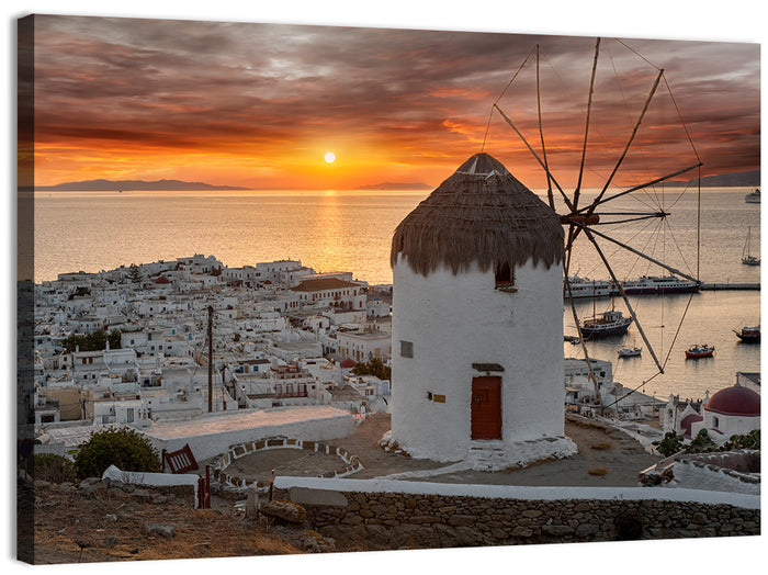 Kato Mili Sunset, Mykonos Wall Art as a canvas print