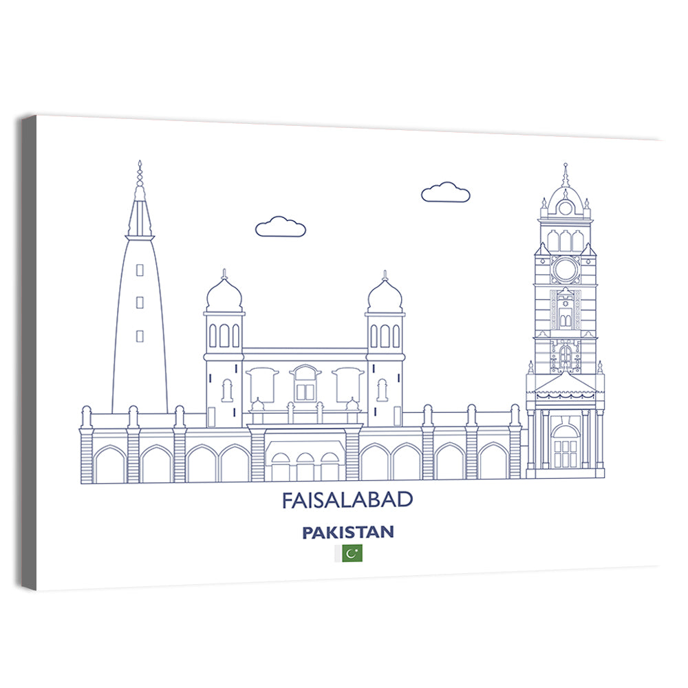 Faisalabad Clock Tower Skyline Wall Art, canvas print, landscape