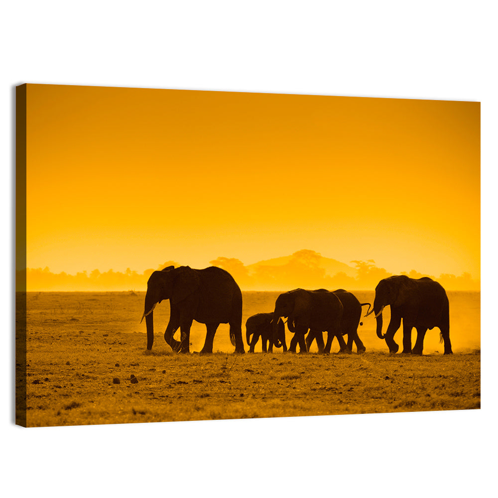 Elephant Family Silhouette Wall Art, canvas print, landscape
