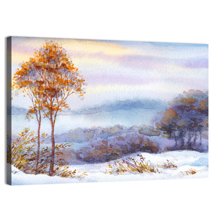 Misty Snow Valley Wall Art as a canvas print