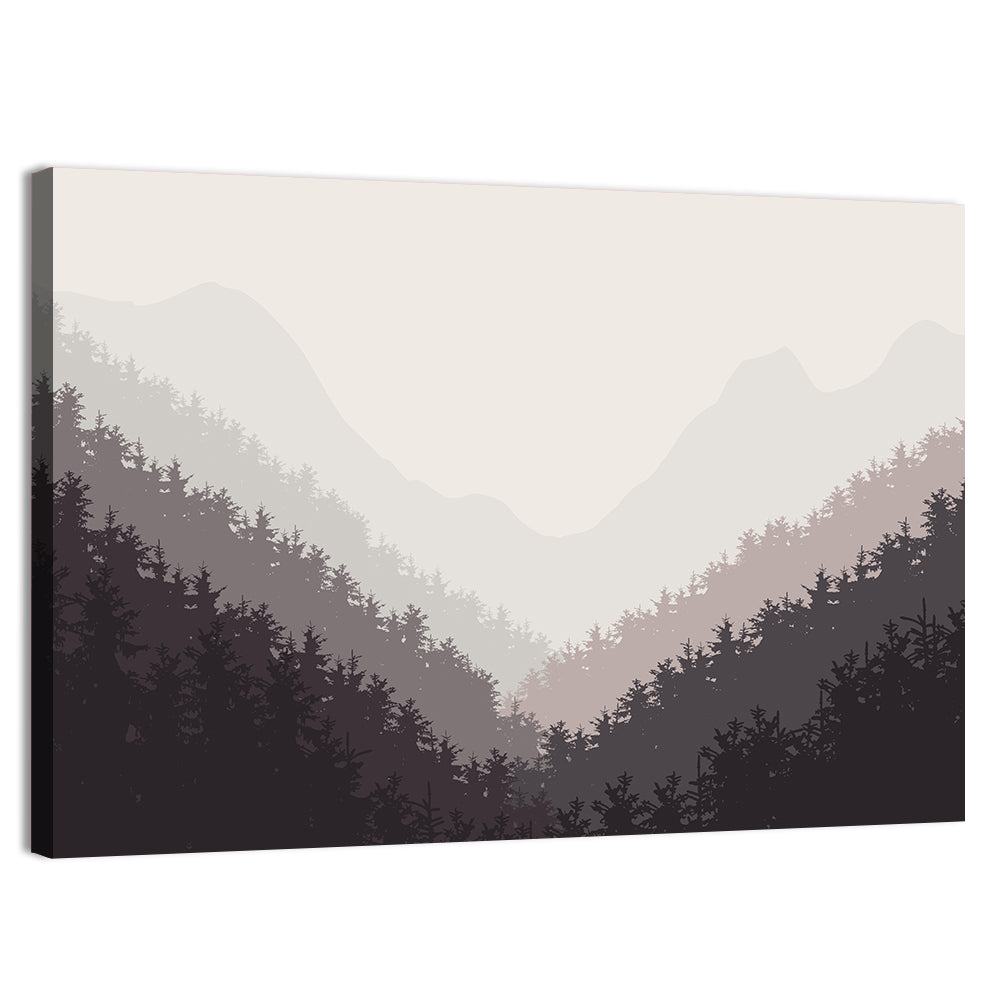 Misty Mountain Valley Illustration Wall Art, canvas print, landscape