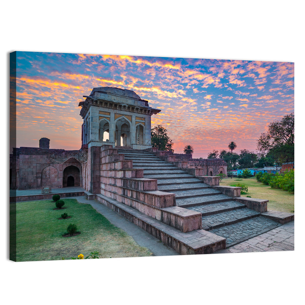 Jahaz Mahal Staircase at Sunset Wall Art, canvas print, landscape