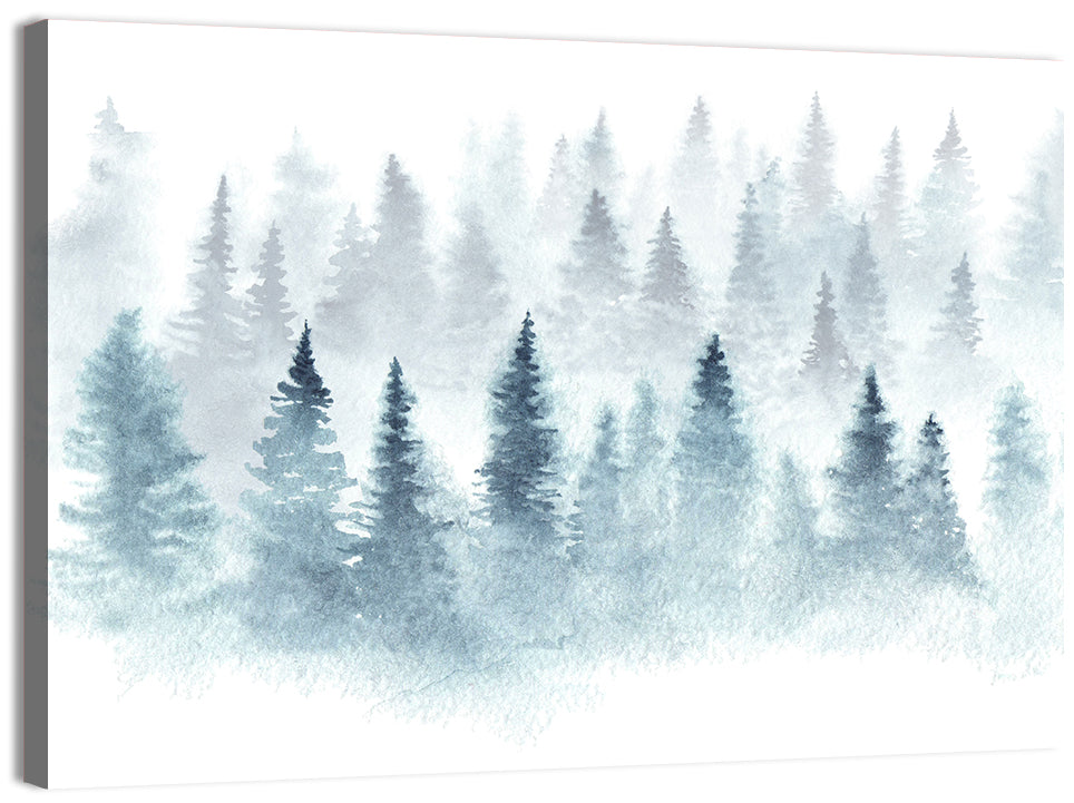 Misty Pine Forest Watercolor Wall Art, canvas print, landscape
