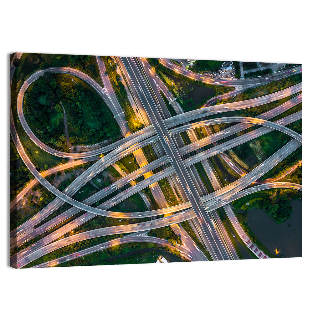 Expressway Junction at Dusk Wall Art, canvas print, landscape