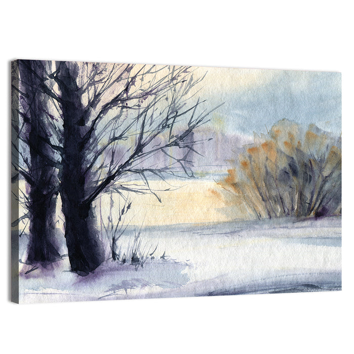Bare Trees Winter Watercolor Wall Art as a canvas print