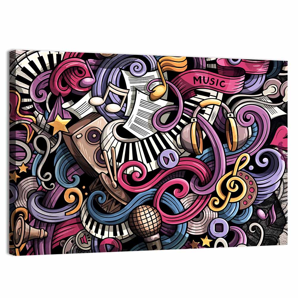 Music Doodle Illustration Wall Art, canvas print, landscape