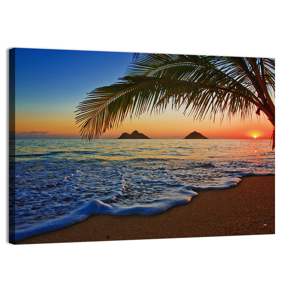 Lanikai Sunset Over Mokulua Islands Wall Art, canvas print, landscape
