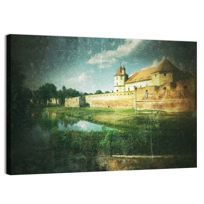 Făgăraș Fortress Moat Reflection Wall Art as a canvas print