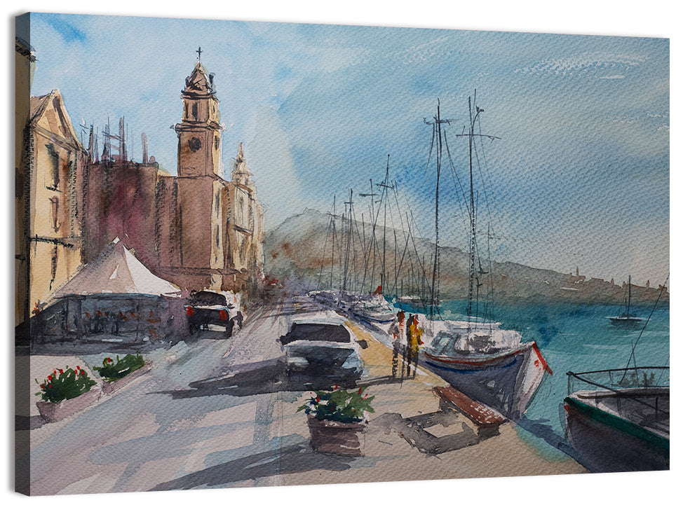 Valette Harbor Sketch Wall Art, canvas print, landscape