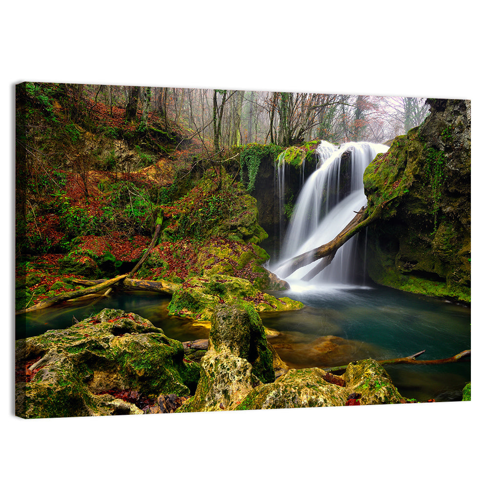 Cheile Nerei Mossy Waterfall Wall Art, canvas print, landscape