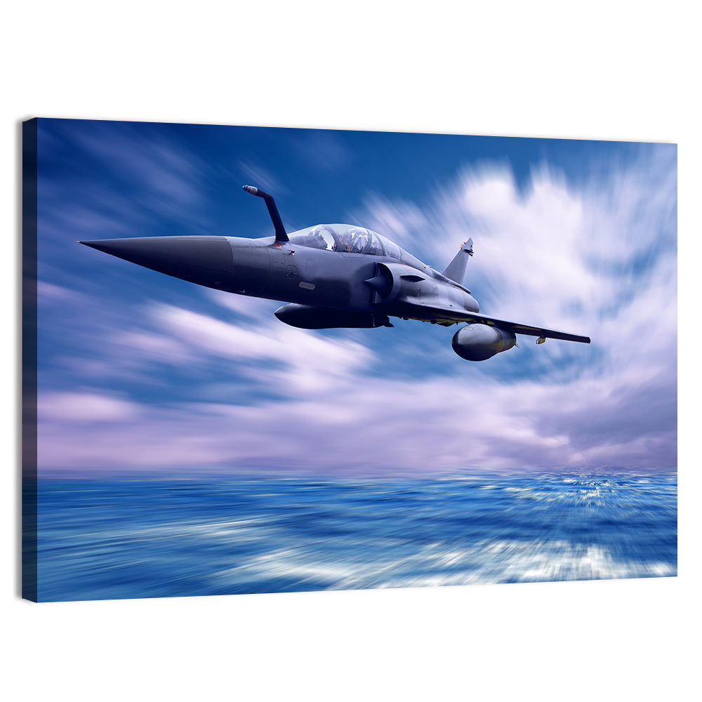 Supersonic Fighter Jet Over Ocean Wall Art, canvas print, landscape