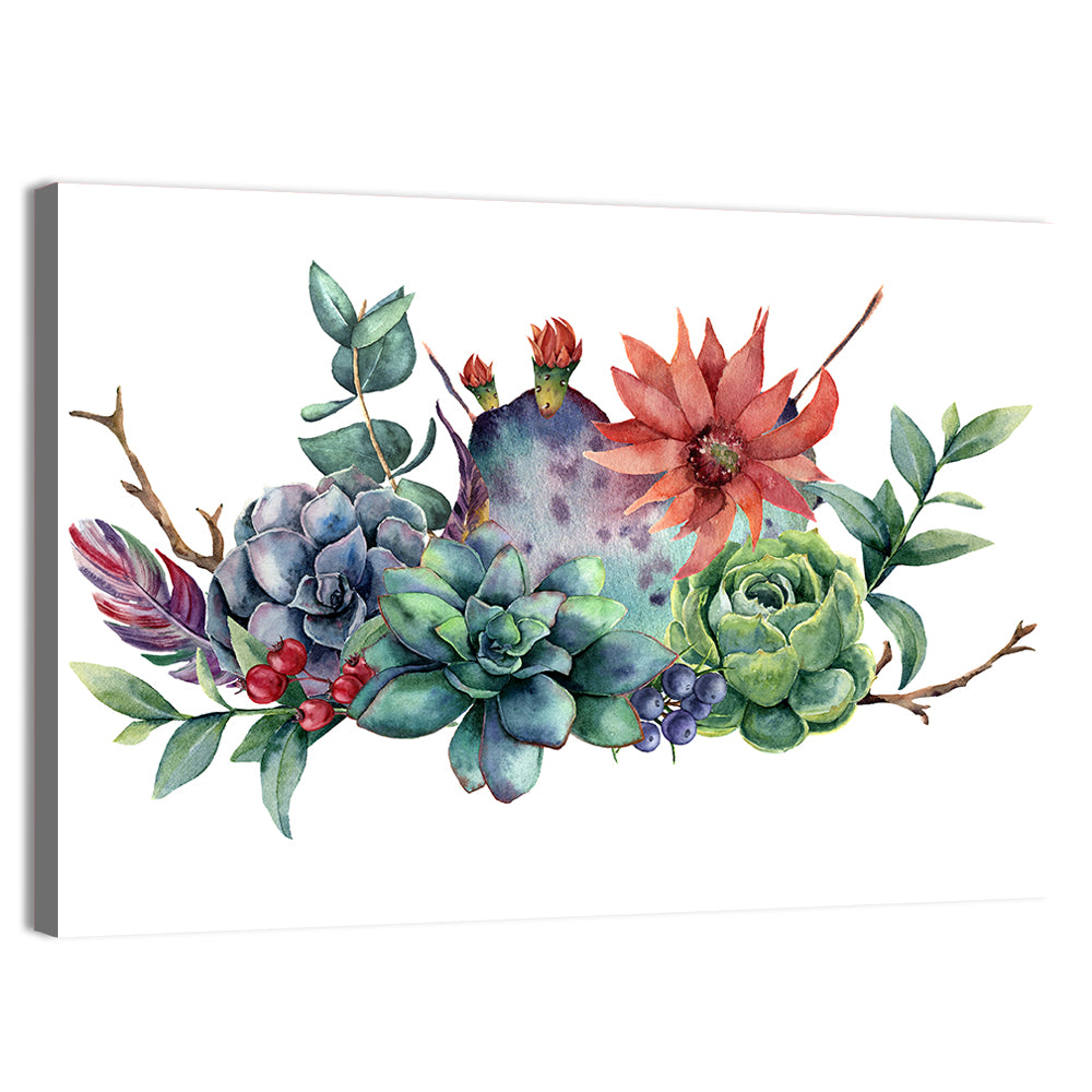 Succulent and Cactus Bouquet Wall Art, canvas print, landscape