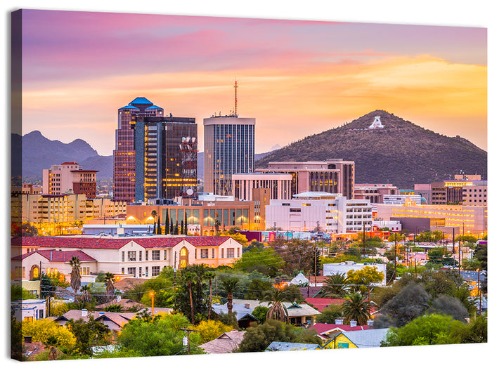 Tucson Skyline at Golden Hour Wall Art as a canvas print