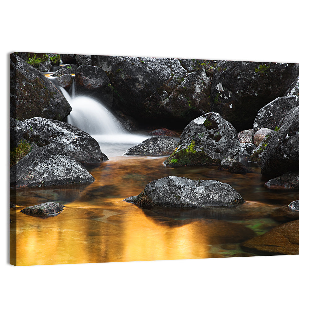 Golden Stream Waterfall Wall Art, canvas print, landscape