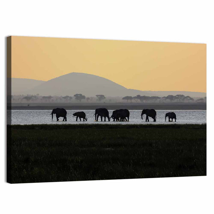 Amboseli Elephants at Golden Sunset Wall Art as a canvas print