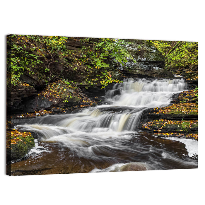 Cascading Autumn Waterfall Wall Art as a canvas print