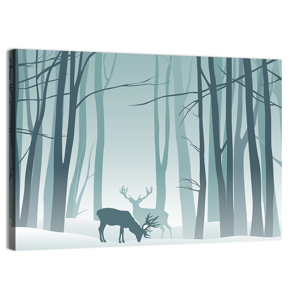 Winter Deer Silhouette Wall Art, canvas print, landscape