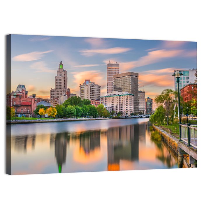 Providence Golden Hour Skyline Wall Art as a canvas print