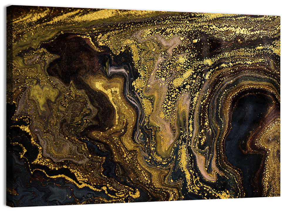 Black and Gold Marble Abstraction Wall Art, canvas print, landscape