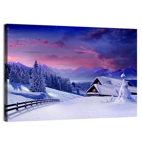 Snowy Mountain Cabin Wall Art