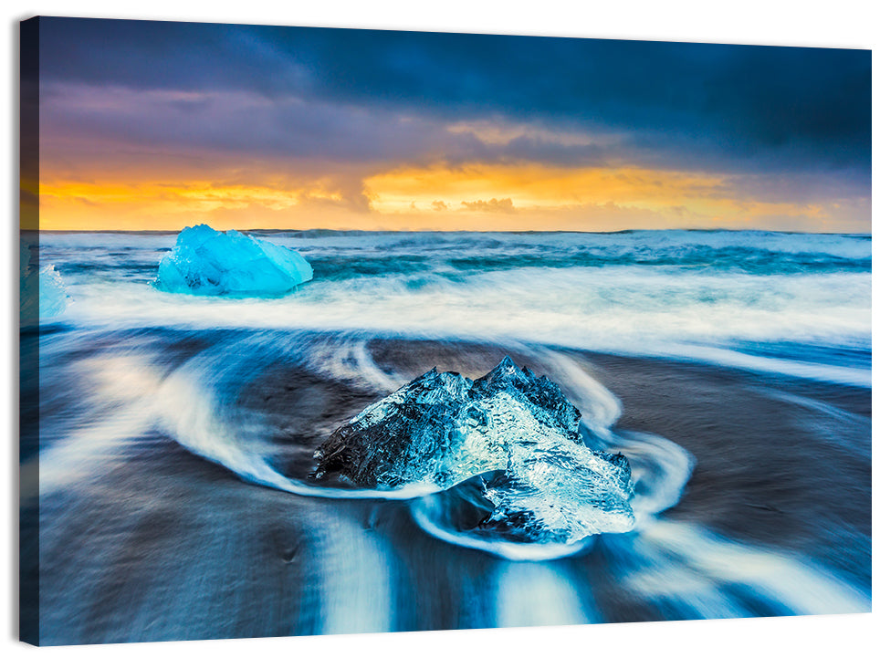 Diamond Beach Ice at Dusk Wall Art, canvas print, landscape