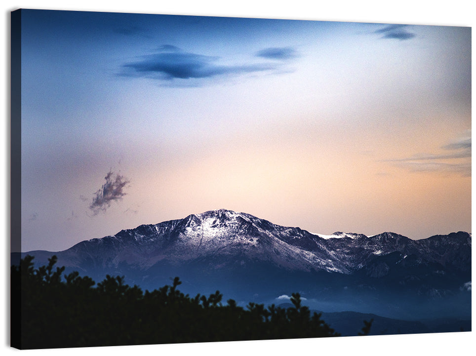 Snow-capped Pikes Peak at Dusk Wall Art, canvas print, landscape