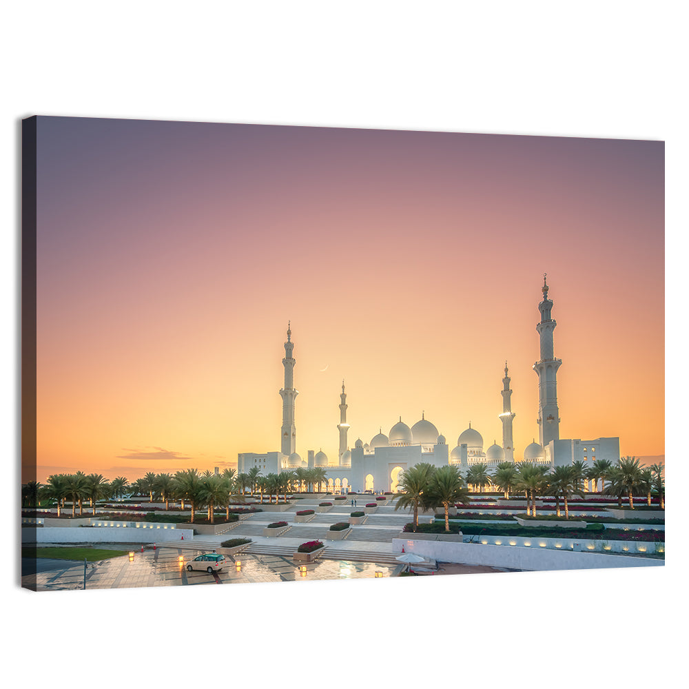 Sheikh Zayed Grand Mosque at Sunset Wall Art, canvas print, landscape
