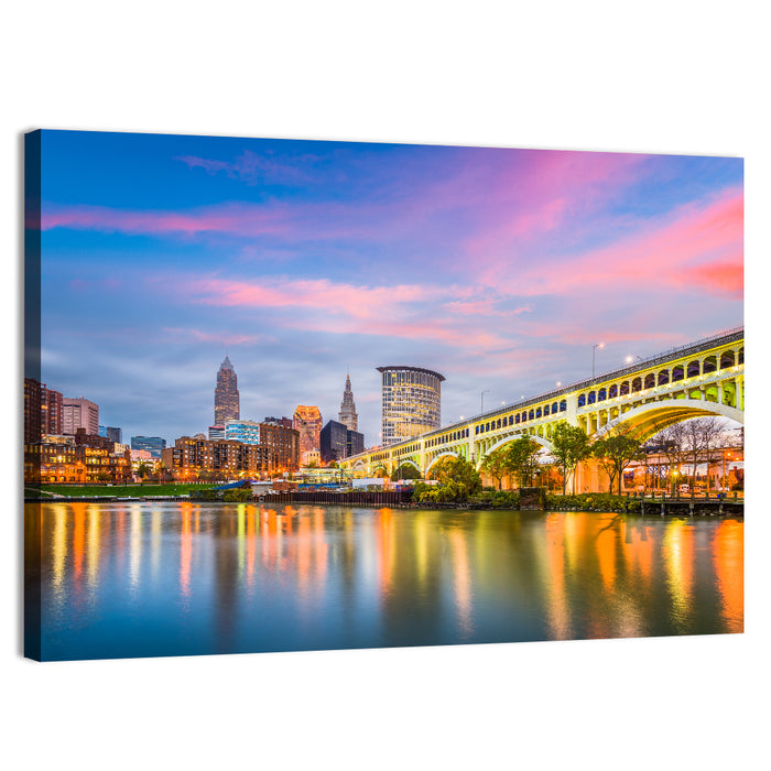 Cleveland Skyline at Dusk Wall Art as a canvas print