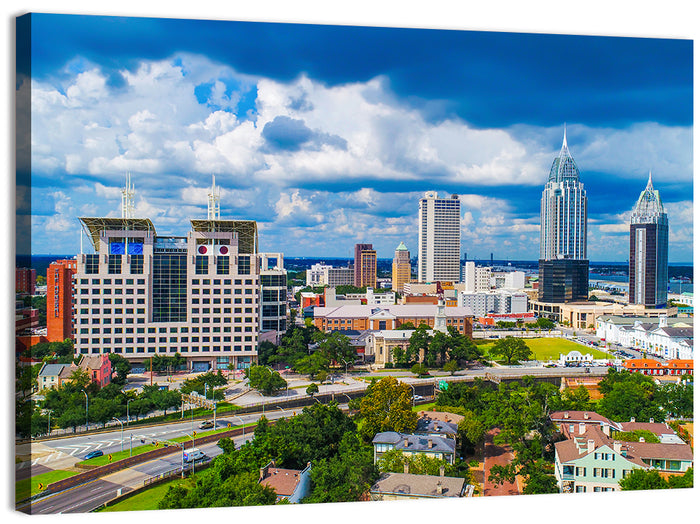 Mobile Skyline with Rsa Battle House Tower Wall Art as a canvas print