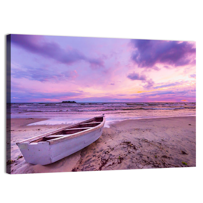 Boat at Lake Malawi Sunset Wall Art as a canvas print