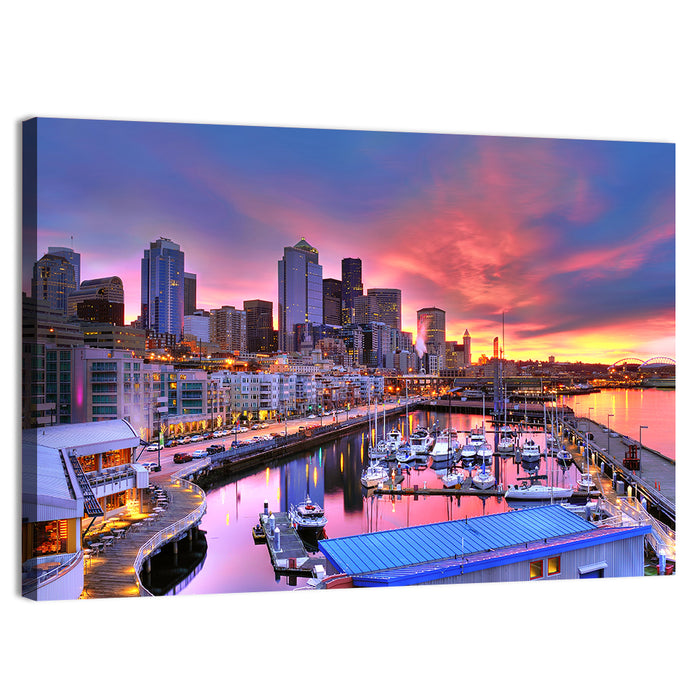 Seattle Skyline at Sunset Wall Art as a canvas print