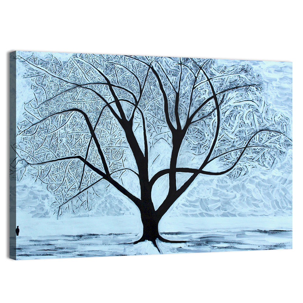 Snow Covered Tree Silhouette Wall Art, canvas print, landscape