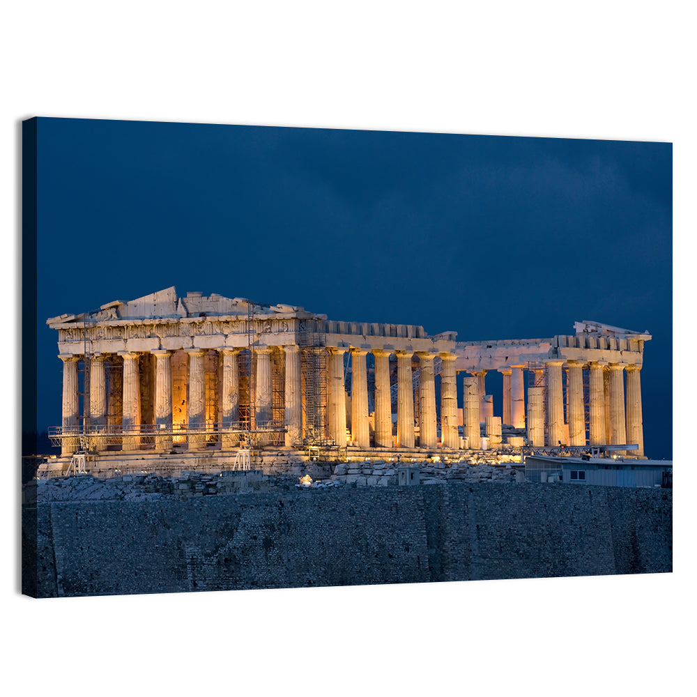 Illuminated Parthenon at Night Wall Art, canvas print, landscape