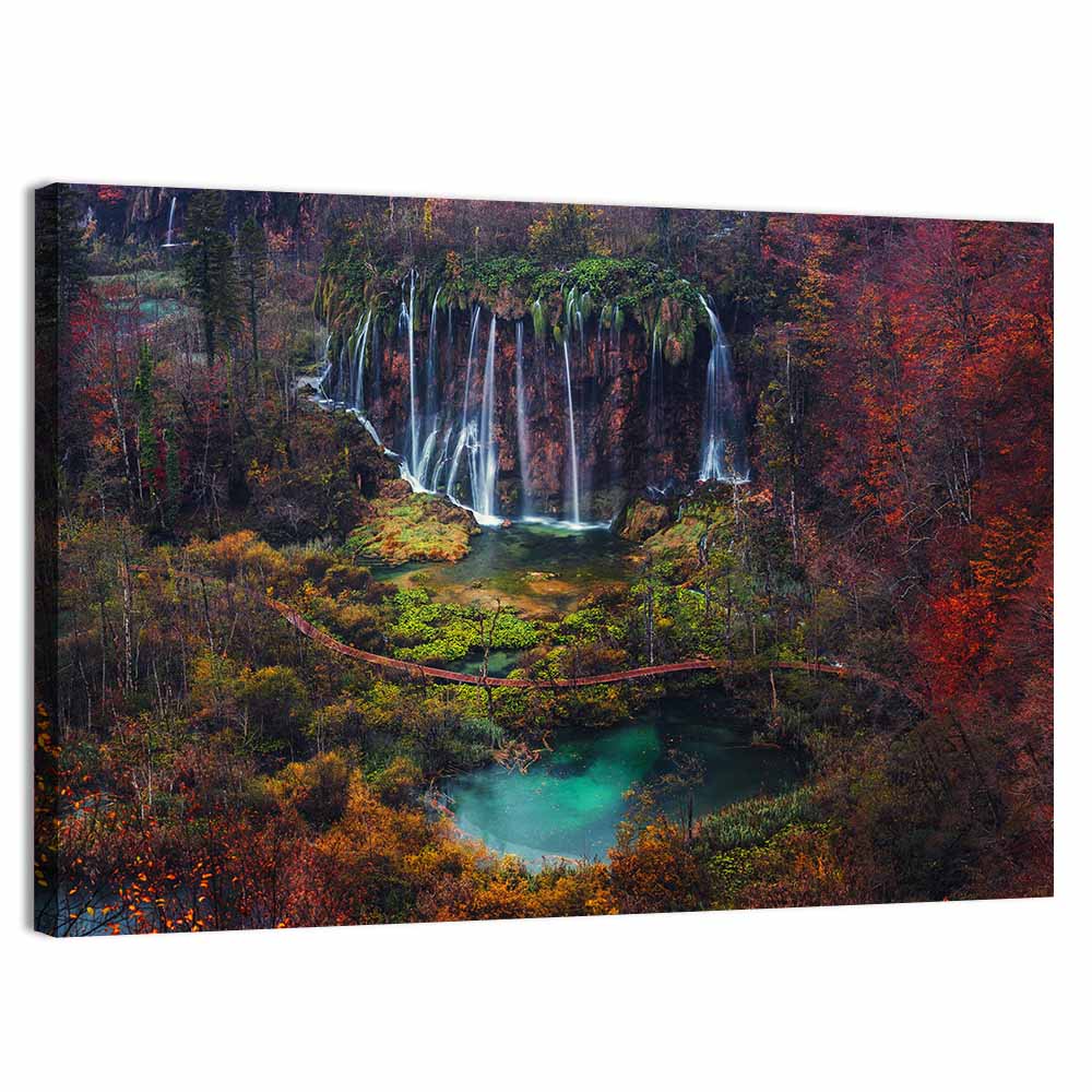 Plitvice Lakes Autumn Waterfalls Wall Art, canvas print, landscape