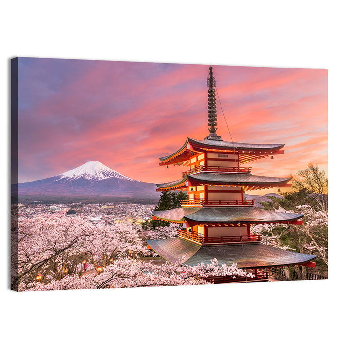 Chureito Pagoda and Mount Fuji at Sunset Wall Art as a canvas print