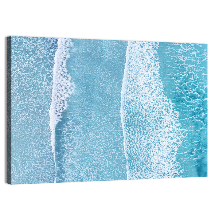 Twin Breaking Waves Over Turquoise Sea Wall Art as a canvas print