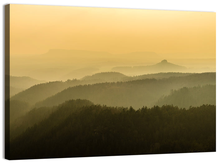 Misty Golden Ridge Landscape Wall Art as a canvas print