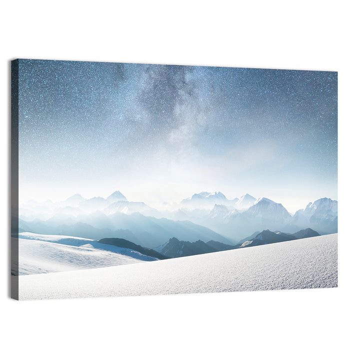 Starry Milky Way Over Snowy Peaks Wall Art as a canvas print
