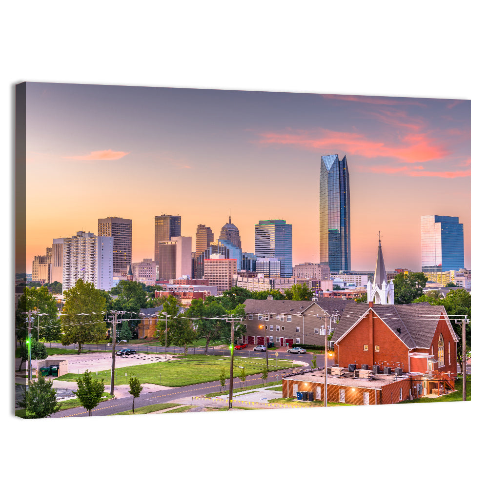 Oklahoma City Golden Hour Skyline Wall Art, canvas print, landscape