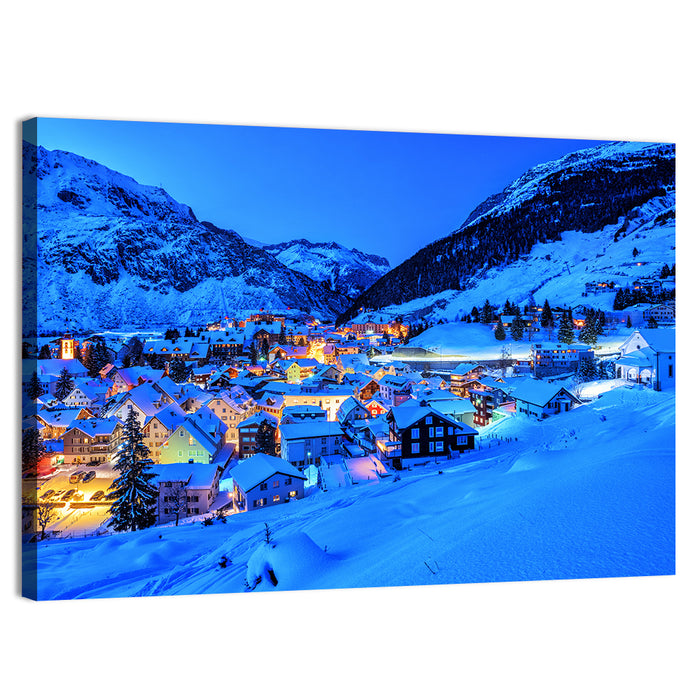 Andermatt Winter Village Wall Art as a canvas print